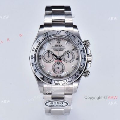 CLEAN Factory Rolex Daytona 1:1 Best Clean 4130 904L Ss Case MOP Dial Watch 40mm